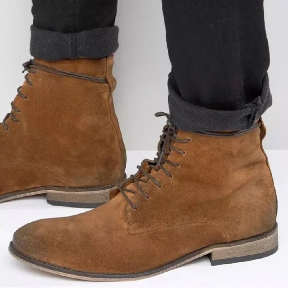 ASOS Lace Up Boots in Tan Suede with Natural Sole, Men’s Suede Boots